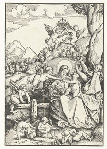 María y el niño con ocho ángeles en un paisaje de Hans Baldung Grien