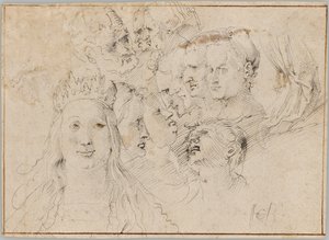 Estudios de cabezas (anverso); Estudios de una figura masculina (reverso) de Hans Baldung Grien