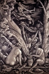 El Sábado de las Brujas, grabado por Hans Baldung Green, pintor, grabador y dibujante alemán (1484-1545)