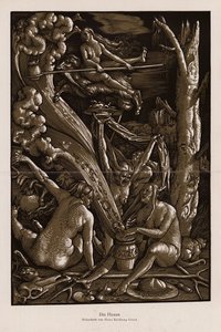 El sábado de las brujas (grabado en madera) de Hans Baldung Grien