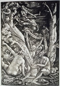 Las brujas en el sabbat, después de Hans Baldung Grien, ilustrado en una historia de la magia publicada a finales del siglo XIX