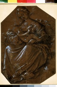 "Virgen y el Niño" (Virgin and Child) Dibujo a tinta y pluma sobre papel marrón de Hans Baldung (1484-1545) Museo Pushkin del siglo XVI, Moscú de Hans Baldung Grien
