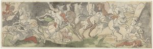 Escena de batalla con jinetes, a la derecha Jael y Sisera de Hans Bock (der Jungere)