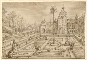 Cuidado de un jardín de castillo a comienzos de primavera, probablemente de una serie de representaciones de los meses de Hans Bol