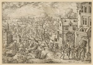 La historia de Tobías en un amplio paisaje de Hans Bol