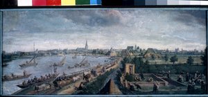 ""Diversiones campestres"" (Diversiones campestres) Los placeres del campo, escenario de paseos por el río, baile campestre, picnic y juegos al aire libre. Pintura gouache de Hans Bol (1534-1593) 1592 Museo Pushkin, Moscú de Hans Bol
