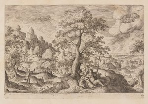 Lámina 10, de Paisajes con escenas del Antiguo y Nuevo Testamento y las Metamorfosis de Ovidio de Hans Bol
