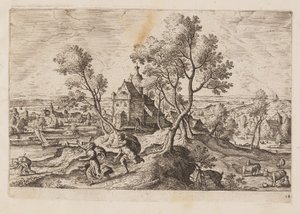 Lámina 14, de Paisajes con escenas del Antiguo y Nuevo Testamento y las Metamorfosis de Ovidio de Hans Bol