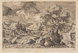 Lámina 24, de Paisajes con escenas del Antiguo y Nuevo Testamento y las Metamorfosis de Ovidio de Hans Bol