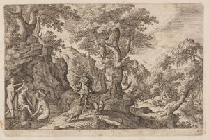 Lámina 29, de Paisajes con escenas del Antiguo y Nuevo Testamento y las Metamorfosis de Ovidio de Hans Bol