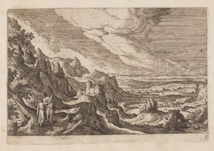 Lámina 2, de Paisajes con escenas del Antiguo y Nuevo Testamento y las Metamorfosis de Ovidio de Hans Bol
