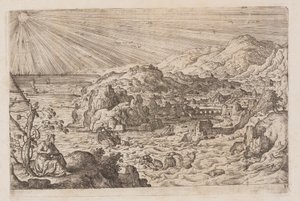 Lámina 30, de Paisajes con escenas del Antiguo y Nuevo Testamento y las Metamorfosis de Ovidio de Hans Bol