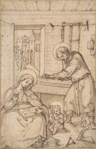 La infancia de Cristo, en el taller del carpintero, 1534-93 de Hans Bol.