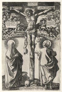 Cristo en la cruz entre la virgen y San Juan, 1542 de Hans Brosamer