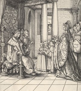 El Rey Blanco Recibiendo a su Hija Margarita y los Hijos del Rey Felipe, de Der Weisskunig, 1514-16 de Hans Burgkmair