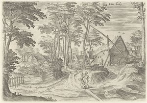 Vista de Etterbeek Etter Becke (título sobre el objeto) Lugares de interés del área de Bruselas (título de la serie) de Hans Collaert (I)