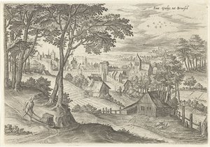 Vista de Saint-Gilles Sint Gielijs a Bruselas (título sobre objeto) Lugares de interés del área de Bruselas (título de la serie) de Hans Collaert (I)