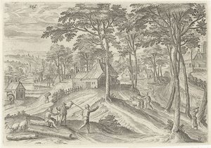 Vista del establo Estable (título en objeto) Lugares de interés del área de Bruselas (título de la serie) de Hans Collaert (I)