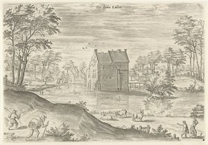 Vista del castillo de Coensborg en Laken Tersijden Laken (título sobre objeto) Lugares de interés del área de Bruselas (título de la serie) de Hans Collaert (I)
