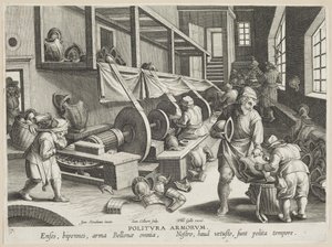 Politura Armorum (Pulido de Armas), lámina 17 de la serie Nova Reperta (Descubrimientos Modernos) c.1588 (grabado en papel verjurado)