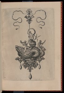 Placa 8, de Bullarum Inaurium etc. Archetypi Artificiosi Pars Altera (Pendientes, Aretes, etc. Diseños de la Naturaleza Más Hábil, Parte Dos) de Hans Collaert the Elder