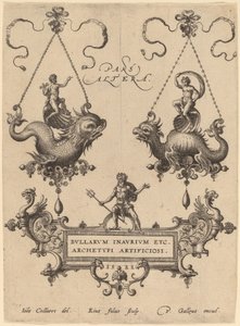 Placa de título con diseños para colgantes de Hans Collaert the Elder