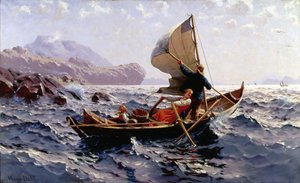 Un barco pesquero noruego, cerca de Bergen (óleo sobre lienzo) de Hans Dahl