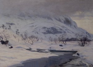 Paisaje de montaña, invierno de Hans Fredrik Henriksen Borgen
