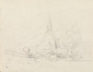 Vossevangen con la iglesia de Voss de Hans Gude