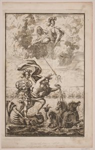 Neptuno cruzando el mar. Portada para Fontenay, "Søe-Evolution"; Copenhague 1743 de Hans Henrich Christian Ulrich