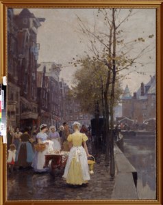 "Una mañana de octubre en Ámsterdam" Los sirvientes están ocupados en las calles. Pintura de Hans Hermann (1813-1890) Siglo XIX Museo Regional de Arte, Simferopol Ucrania de Hans Hermann