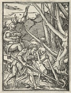 La Danza de la Muerte: Expulsión del Paraíso; Adán Cultivando la Tierra de Hans Holbein