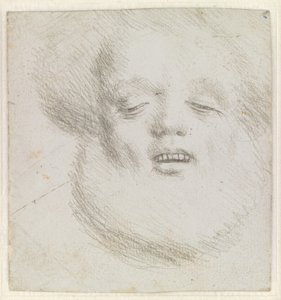 Cabeza de un hombre barbudo de frente visto desde abajo de Hans Holbein d.Æ.