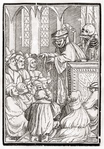 La muerte viene por el predicador, grabado por Georg Scharffenberg, de 