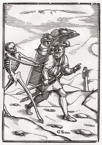 La muerte llega al buhonero, grabado por Georg Scharffenberg, de 