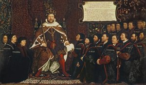 Enrique VIII entregando una carta a Thomas Vicary, conmemorando la unión de los gremios de Barberos y Cirujanos, 1541 de Hans Holbein der Jüngere