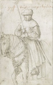 El Kaiser Maximiliano I a caballo y vestido de viaje de Hans Holbein the Elder