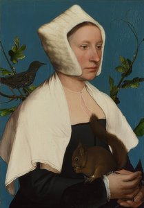 Dama con ardilla y estornino (¿Anne Lovell?) de Hans Holbein der Jüngere