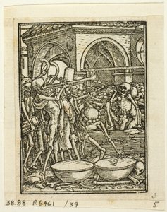 Danza de la muerte, lámina 39 de xilografías de libros del siglo XVI
