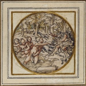 Diana y Acteón - Diseño para un colgante o insignia de sombrero, c.1532-43