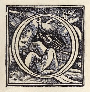 Letra iluminada "O" de la tercera edición de Basilea de 1518 de 