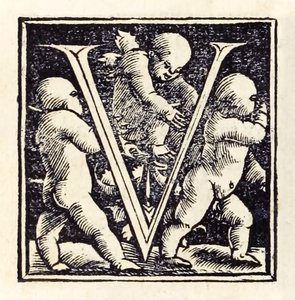 Letra iluminada "V" de la tercera edición de Basilea de 1518 de 