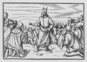 Moisés relata la historia del paso de Israel por el desierto, Deuteronomio I, 3 de Hans Holbein der Jüngere
