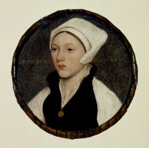 Retrato de una joven con cofia blanca de Hans Holbein the Younger