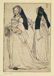 Dos vistas de una mujer con capucha inglesa, c.1528-30 de Hans Holbein der Jüngere
