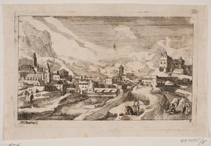 Paisaje montañoso con el buen samaritano en primer plano de Hans Jørgen Kirksteen