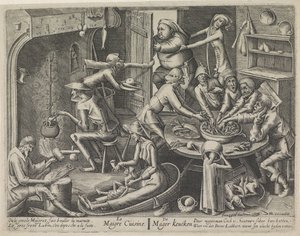 cocina flaca Le Maigre Cuisine / The Skinny Keucken (título sobre el objeto) La cocina magra y la cocina grasosa (título de la serie) de Hans Liefrinck (I) (possibly)