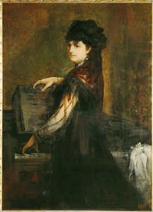 Amalie Makart, de soltera Rothmayr, primera esposa del artista, al piano ... (pintura sobre lienzo) de Hans Makart