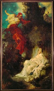 Blancanieves recibe el peine envenenado ... (pintura sobre lienzo) de Hans Makart