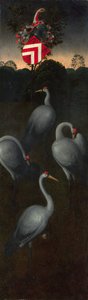 Grullas con el escudo de armas de la familia Pagagnotti El reverso de un panel de un tríptico, c. 1480 de Hans Memling